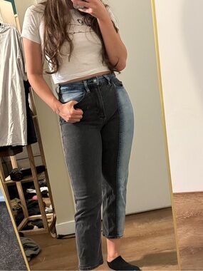 Hollister Two-Tone Black and Light Blue Cropped Jeans